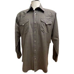 Vintage Ruddock Western Shirt Pearl Snaps Pockets USA Made Size 16 34 Long Tail